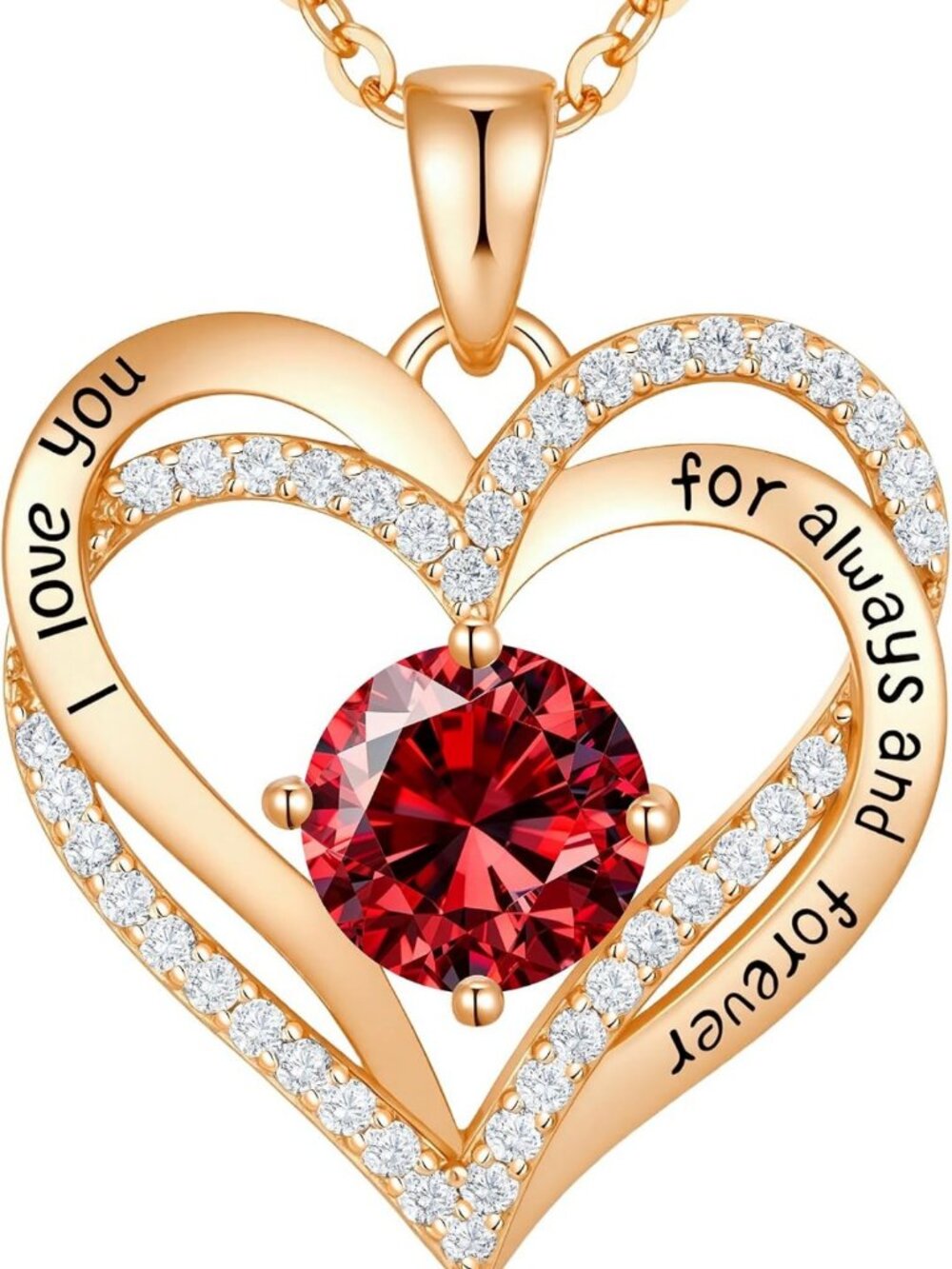 18K Rose Gold Heart Pendant Necklace - Birthstone Jewelry Gift for Her